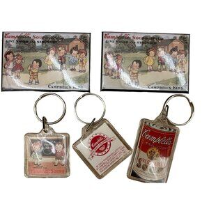 Vintage Campbell's Soup 3 Keychains, 2 mirrors and coin purse lot